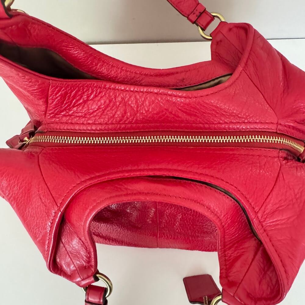 Coach Madison Maggie Red Pebbled Leather Shoulder Bag Large Hobo Purse 16503 - Picture 7 of 13